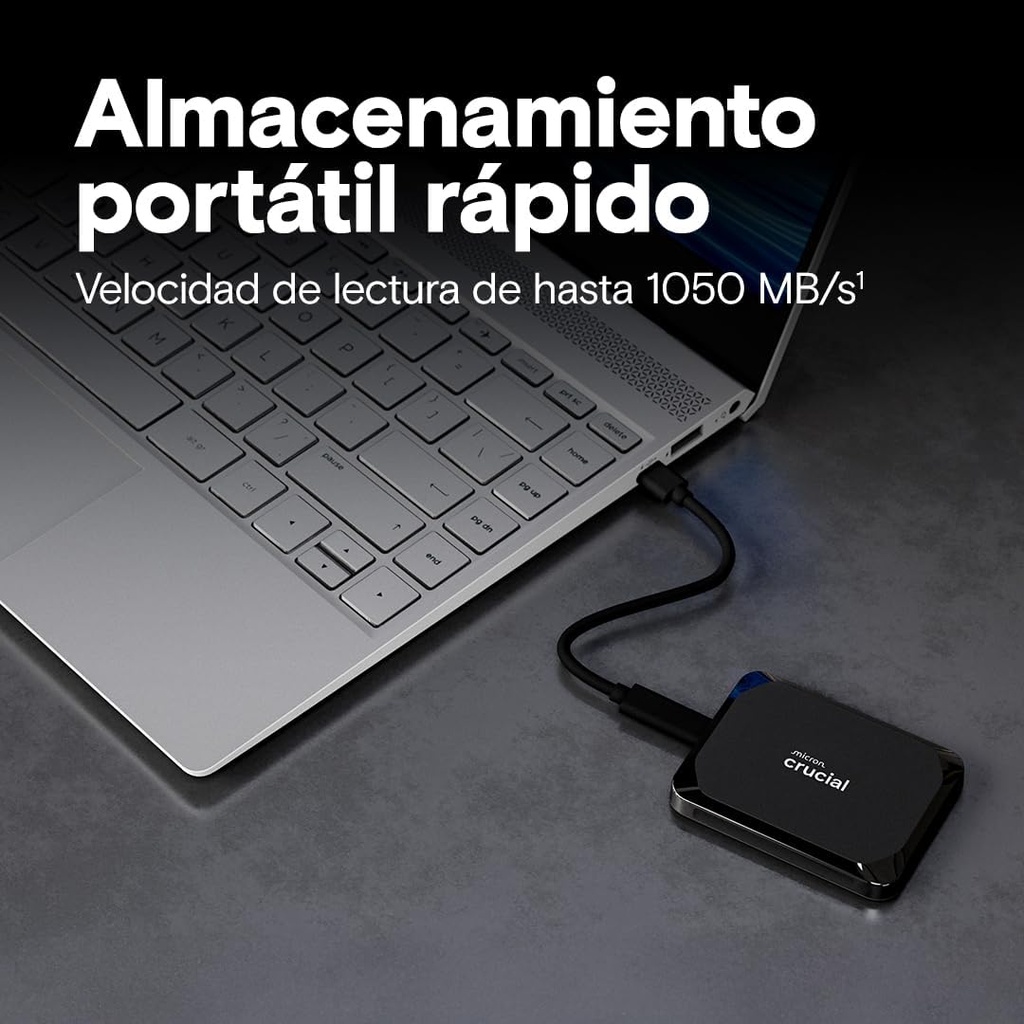 Crucial X9 SSD Portátil hasta 1050MB/s, Disco Duro Sólido Externo, USB-C 3.2