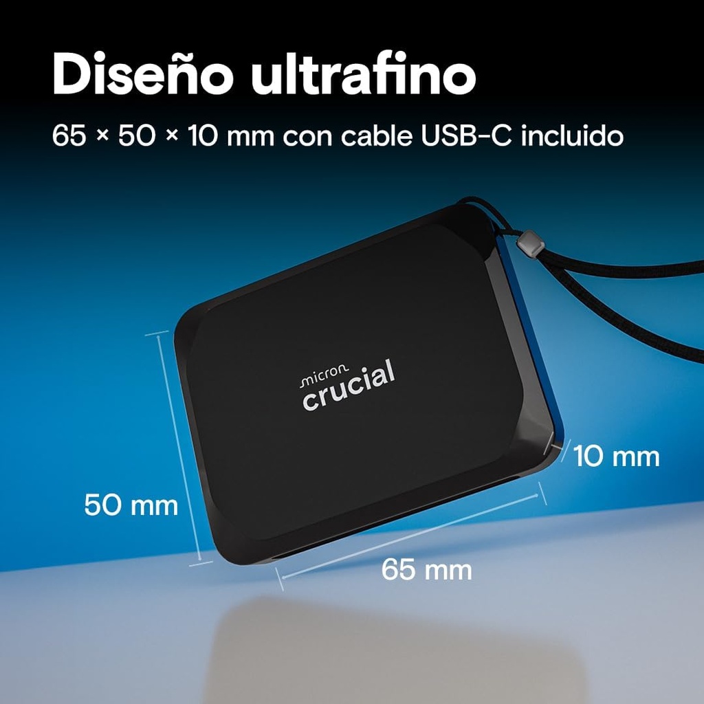 Crucial X9 SSD Portátil hasta 1050MB/s, Disco Duro Sólido Externo, USB-C 3.2