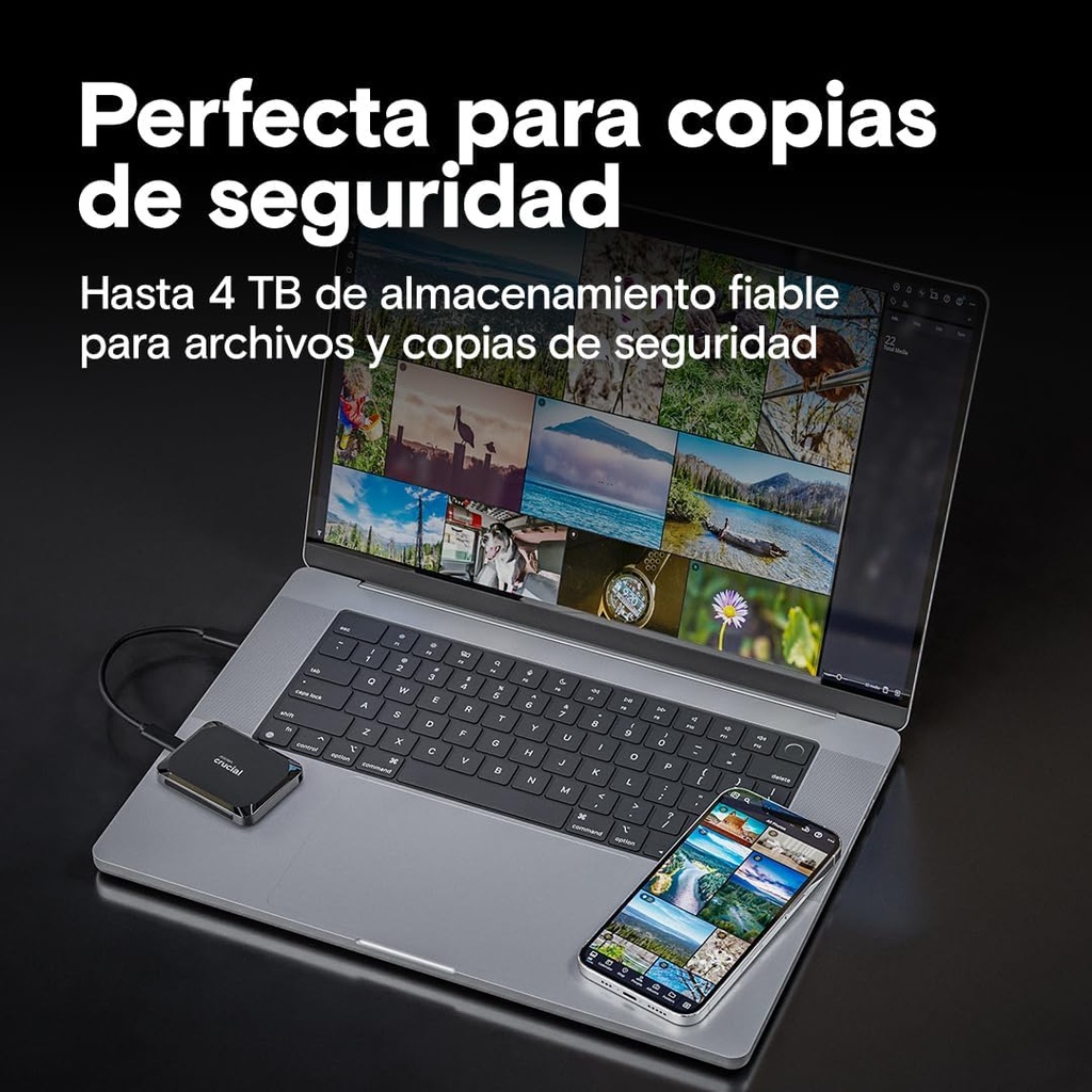Crucial X9 SSD Portátil hasta 1050MB/s, Disco Duro Sólido Externo, USB-C 3.2
